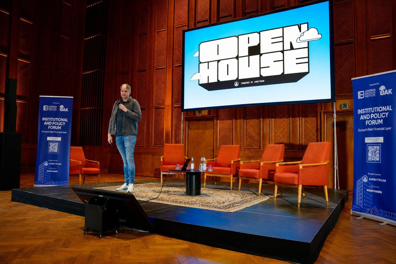 The stage at the DFC Berlin event during Berlin Blockchain Week